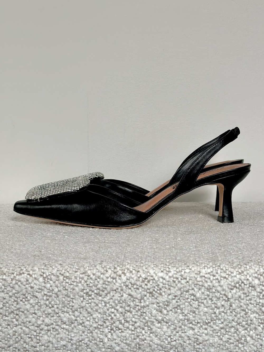 L’intervalle Women’s Black Slingback Pointed-Toe Heels with Crystal Buckle - Picture 10 of 12